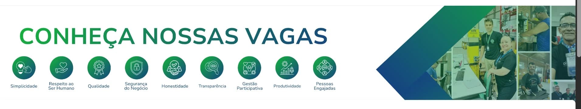 Conheça nossas vagas — valores da Décio e fotos da equipe na fábrica